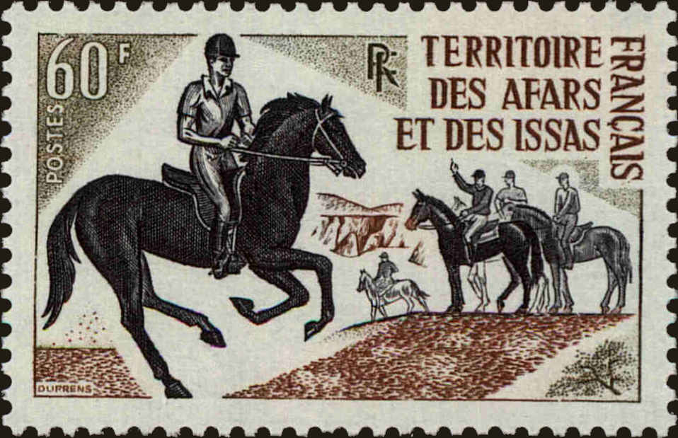 Front view of Afars and Issas 347 collectors stamp