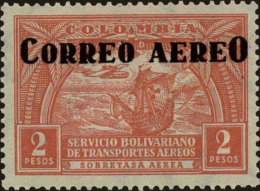 Front view of Colombia C93 collectors stamp