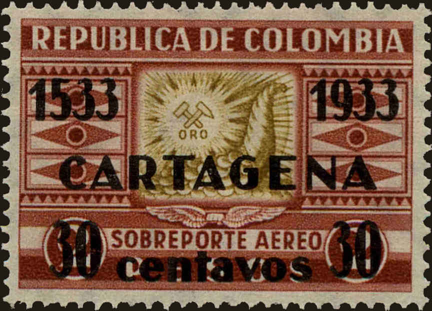 Front view of Colombia C114 collectors stamp