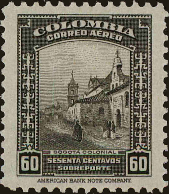Front view of Colombia C158 collectors stamp