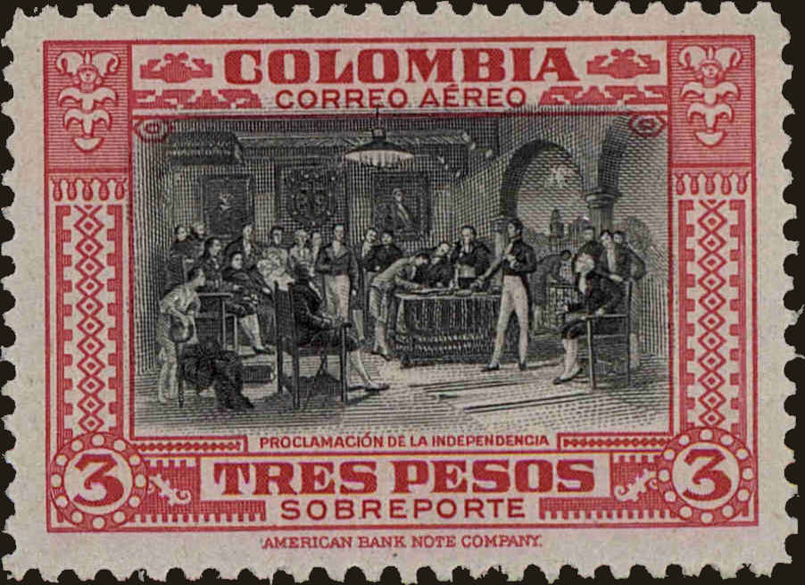 Front view of Colombia C162 collectors stamp