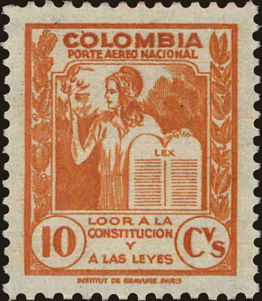 Front view of Colombia C165 collectors stamp