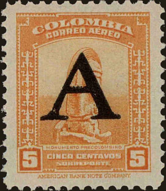 Front view of Colombia C186 collectors stamp