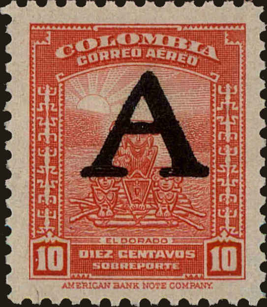 Front view of Colombia C187 collectors stamp
