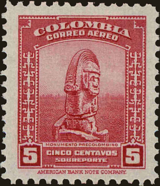 Front view of Colombia C222 collectors stamp