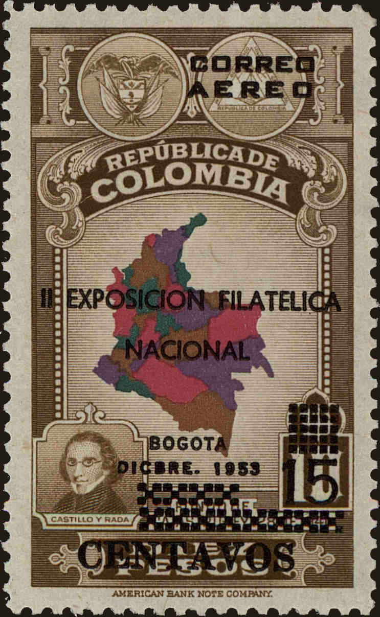 Front view of Colombia C237 collectors stamp
