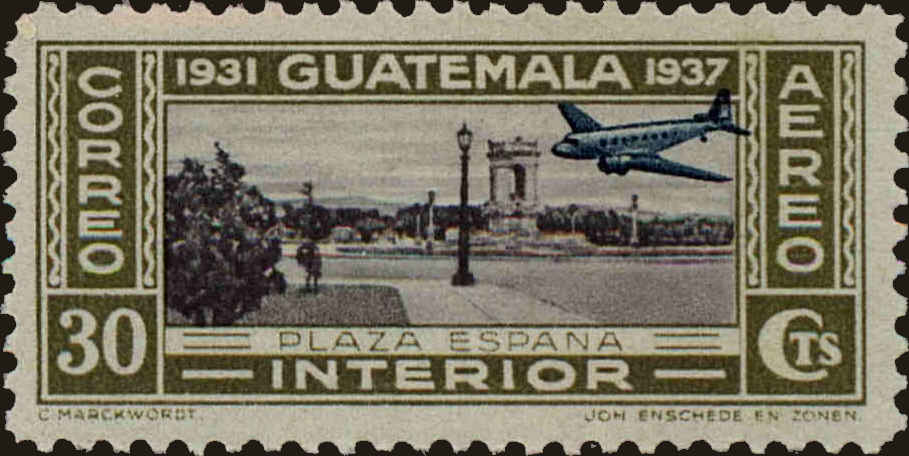 Front view of Guatemala C76 collectors stamp