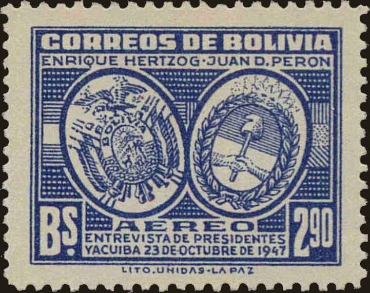Front view of Bolivia C118 collectors stamp