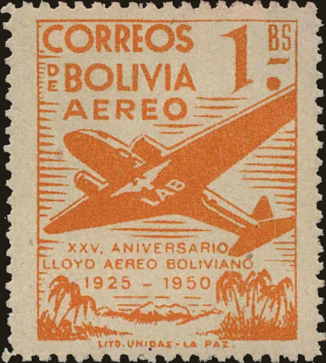 Front view of Bolivia C133 collectors stamp