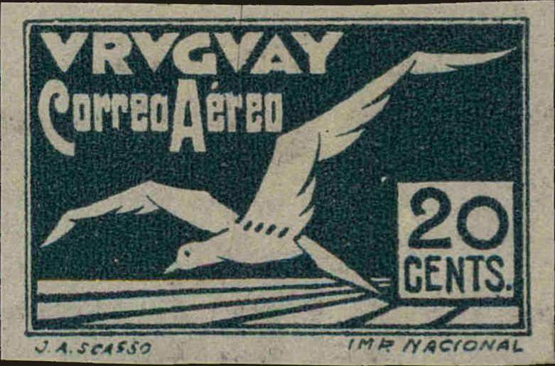 Front view of Uruguay C12 collectors stamp