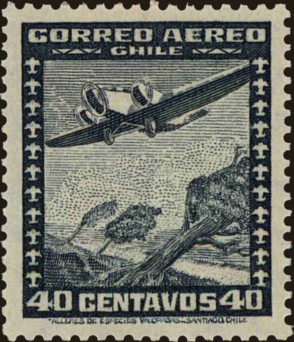 Front view of Chile C34 collectors stamp