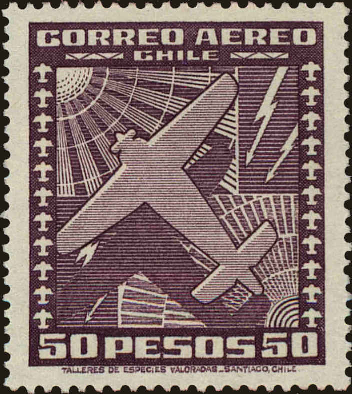 Front view of Chile C107B collectors stamp