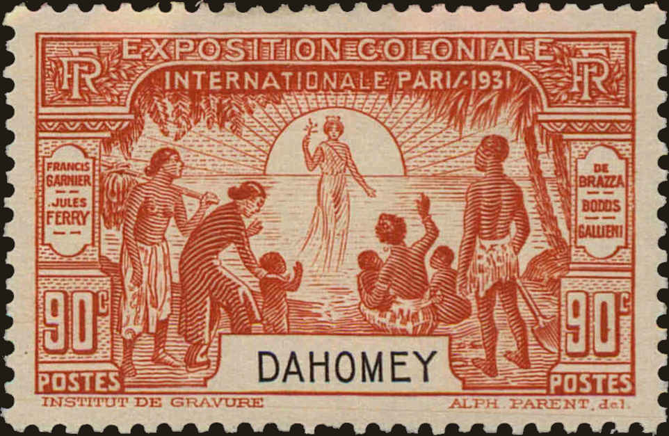 Front view of Dahomey 99 collectors stamp