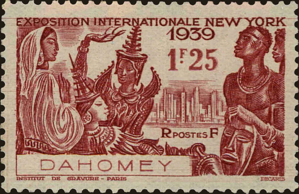 Front view of Dahomey 111 collectors stamp