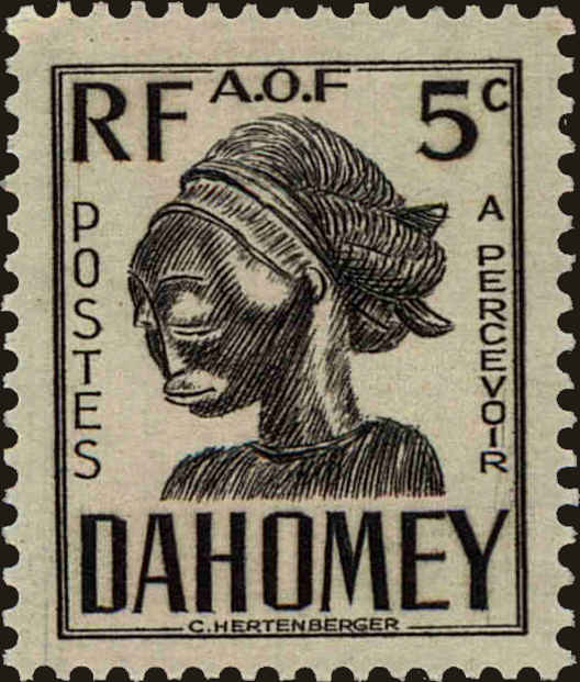 Front view of Dahomey J19 collectors stamp