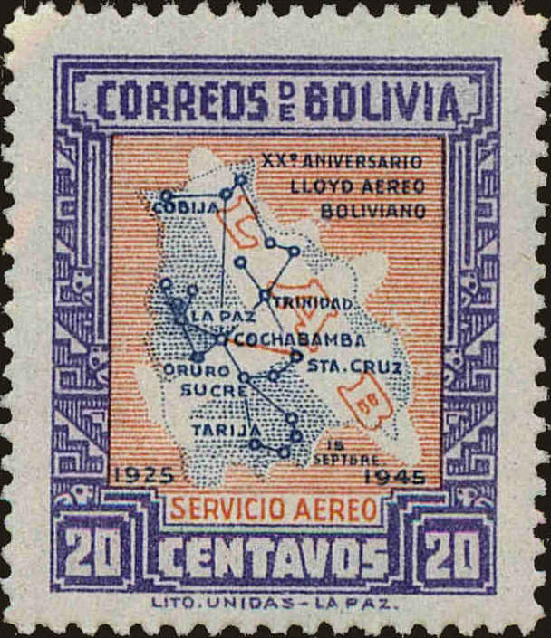 Front view of Bolivia C105 collectors stamp